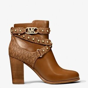 NEW Michael Kors KINCAID Studded Logo Trim Ankle Boots -Luggage 8.5